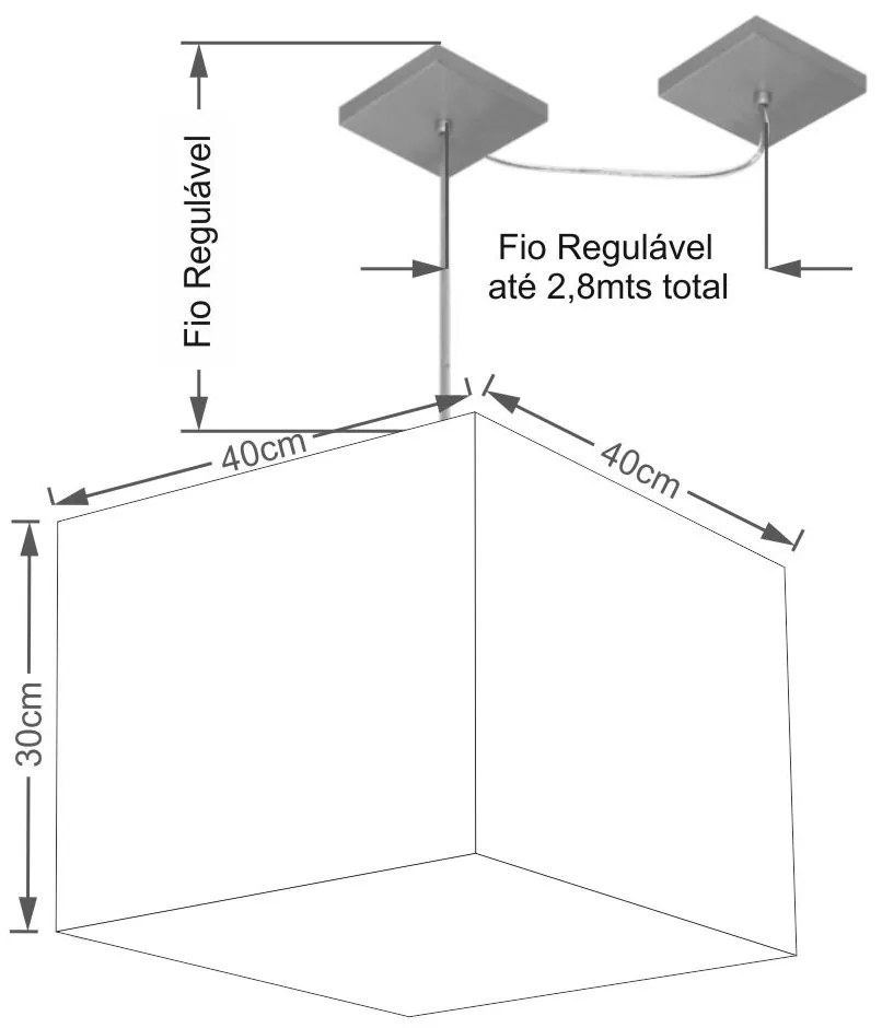 Lustre Pendente Quadrado Com Desvio de Centro Vivare Md-4269 Cúpula em Tecido 40x40cm - Bivolt
