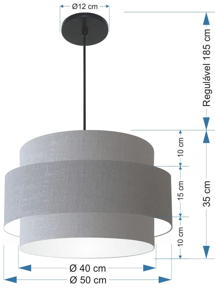 Lustre Pendente Cilíndrico Md-4384 Cúpula em Tecido Rustico Cinza Tam 50cm