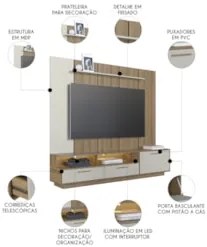 Estante Painel TV 75 Pol com LED 200cm Dolphin Mel/Arenas A05 - Mpozen