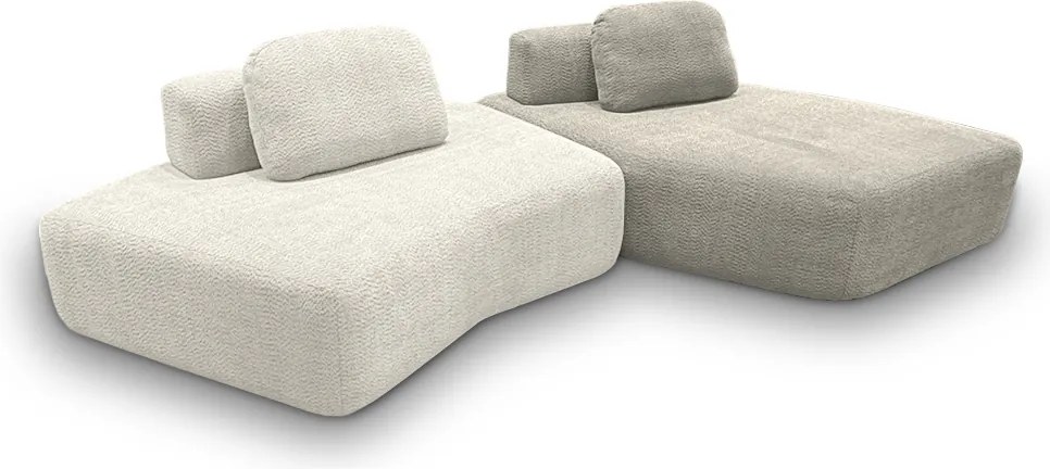 Sofá Ilha Sala de Estar Modulado Dakota com Chaise Encosto Almofadas Soltas Bouclê Rústico OffWhite/Greige G33 - Gran Belo