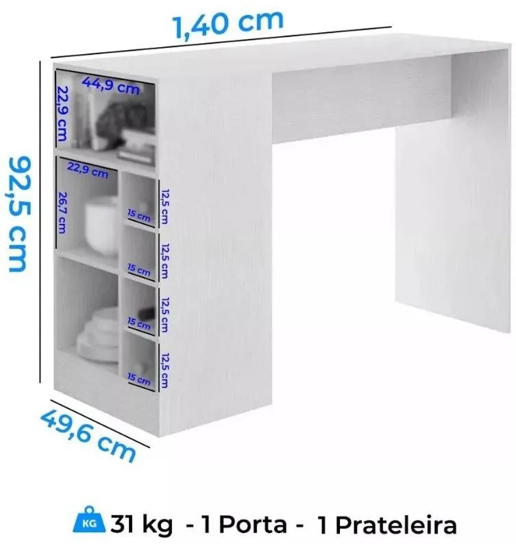Bancada Balcão Gourmet Mesa Cozinha Multiuso Branca