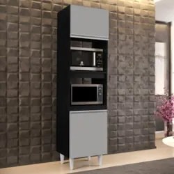 Paneleiro Cozinha Torre Quente 56cm Colorado Preto/Cinza - Lumil Móvei