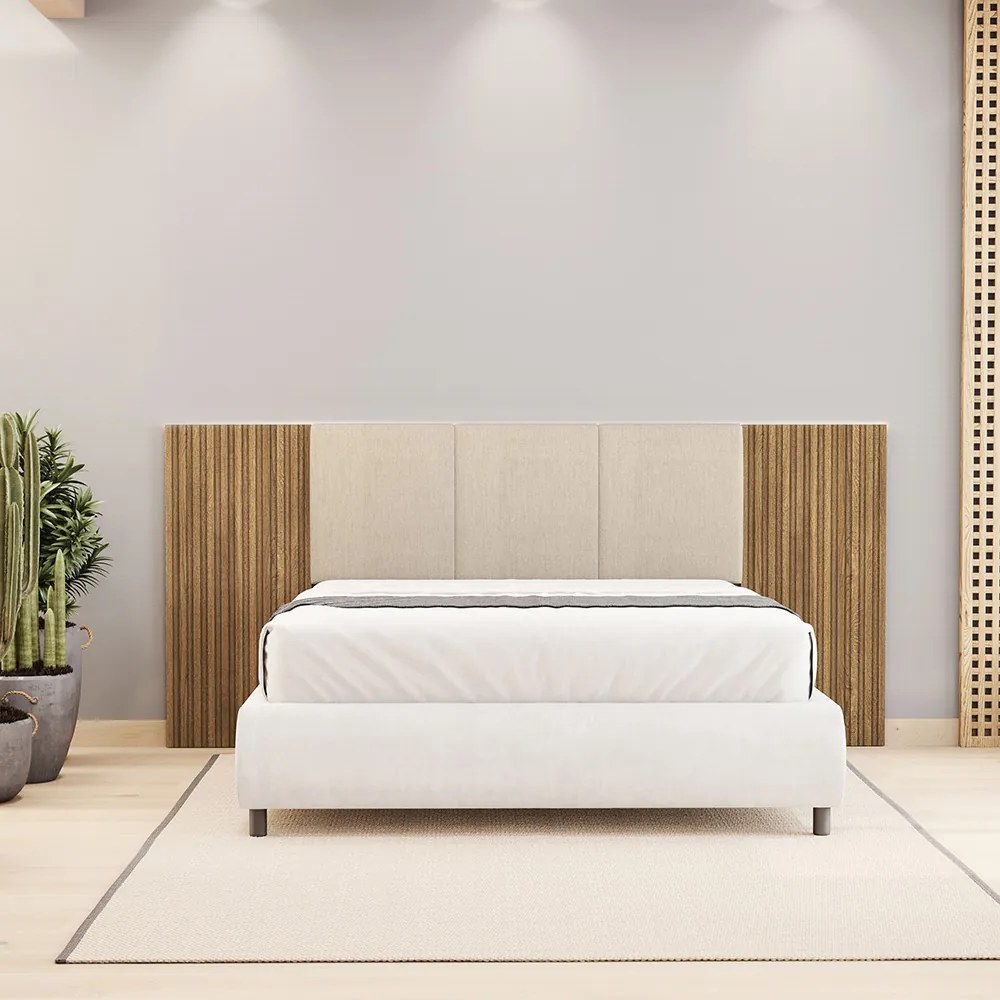 Cabeceira Casal Queen Cama Box 268cm Ripado Selma Linho V01 - D'Rossi - Brisa e Bege