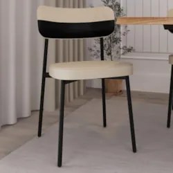 Cadeira de Jantar Estofada Fixa Ella M25 Linho Areia/Preto - Mpozenato