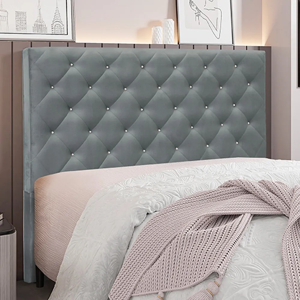 Cabeceira Decorativa Casal 1,40M Tàzio Veludo Cinza G63 - Gran Belo
