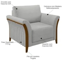 Poltrona Decorativa Sala de Estar 102cm Pés Madeira Roya Z32 Linho Cin