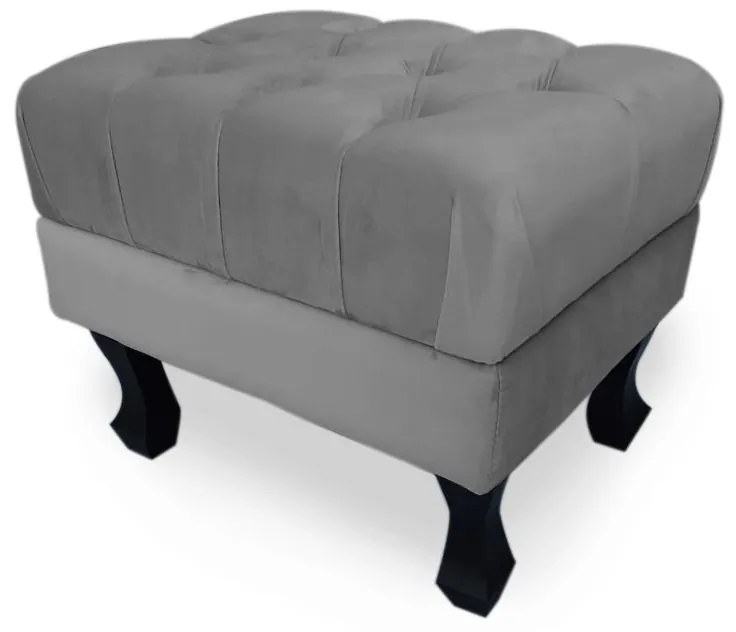 Puff Baú Decorativo Capitonê Luis XV 50x40cm Suede Cinza - Sheep Estofados - Cinza