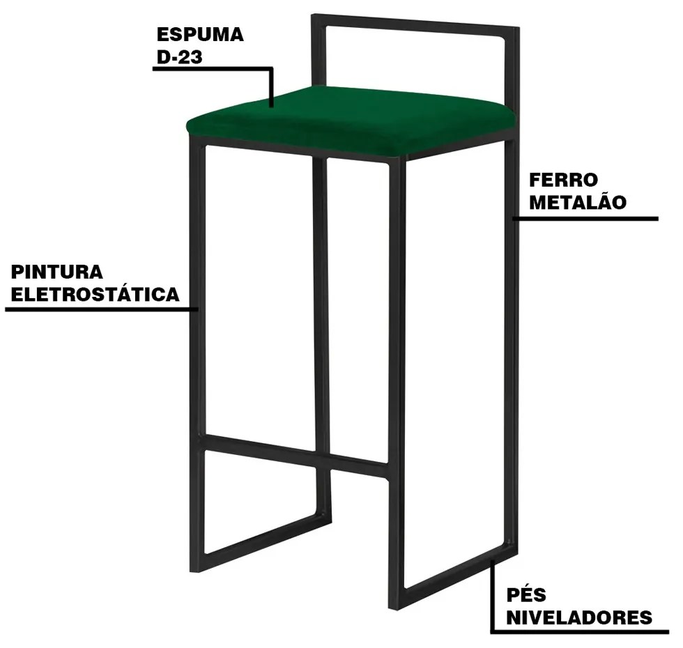 Kit 2 Banqueta Decorativa Selena Base Preta Suede Verde G41 - Gran Belo