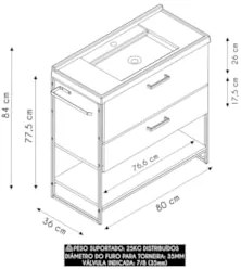 Gabinete de Banheiro 80cm Industrial com Pia Zaqui Mel Z54 - Mpozenato