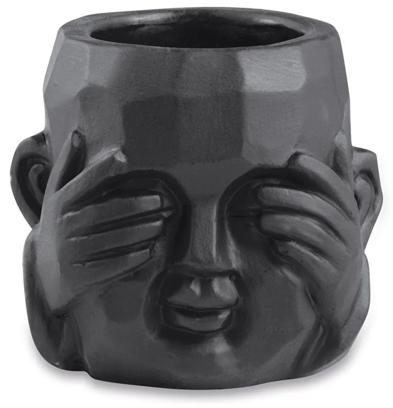 Kit 03 Cachepot Buda Sabedoria Preto Em Cimento  - D'Rossi
