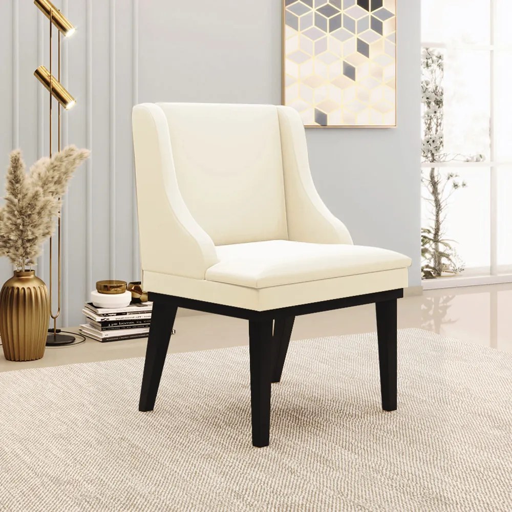 Cadeira Decorativa Sala de Jantar Base Fixa de Madeira Firenze Veludo Bege/Preto G19 - Gran Belo