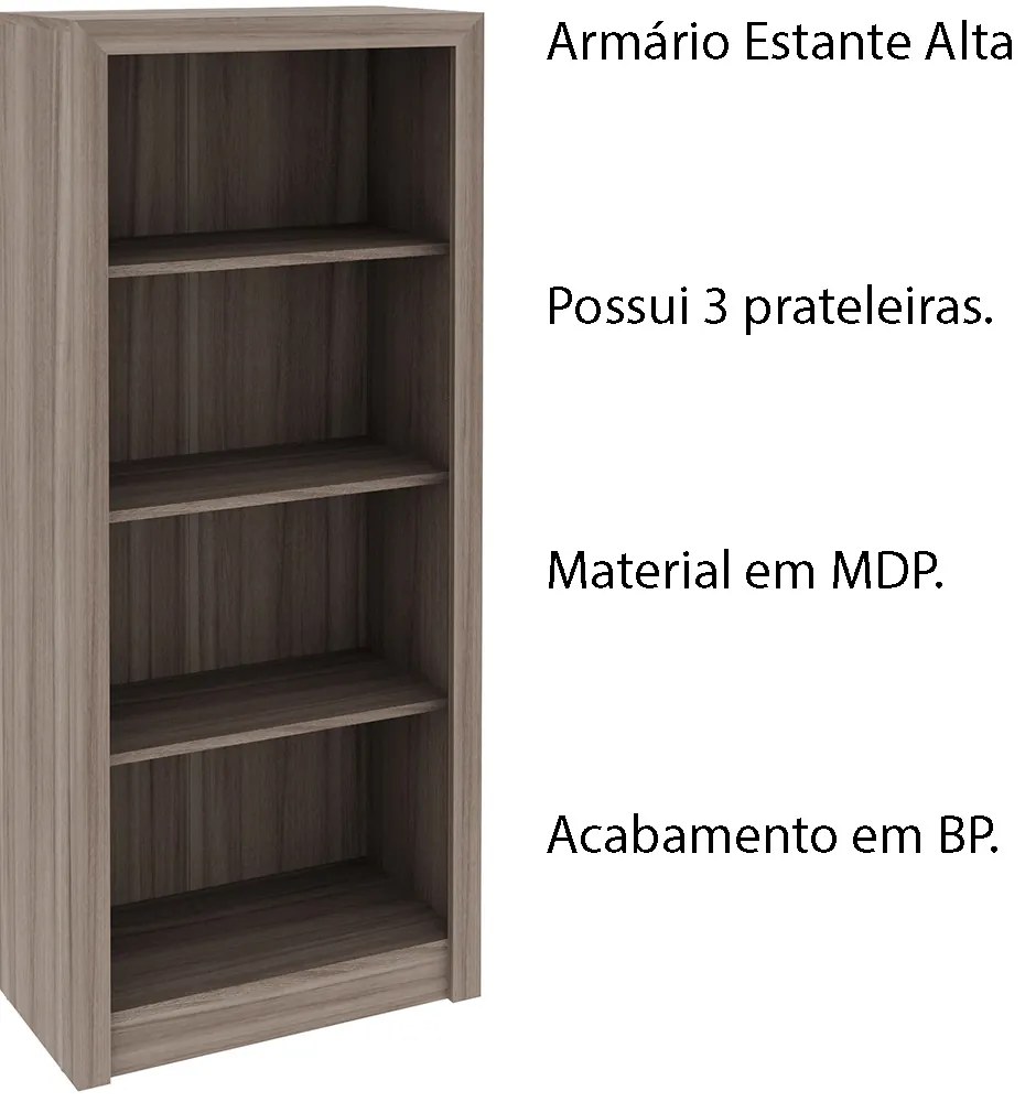 Armário Estante Alto para Escritório Home Office ME4137 MDP Carvalho G69 - Gran Belo