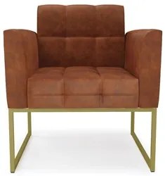Sofá Namoradeira e 1 Poltrona Base Industrial Dourado Ana Sintético PU