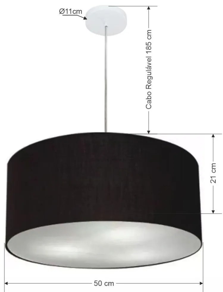 Lustre Pendente Cilíndrico Md-4049 Cúpula em Tecido 50x21cm Preto - Bivolt