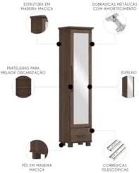 Sapateira de Madeira 47cm 1 Porta Com Espelho Eduarda Café F07 - Mpoze