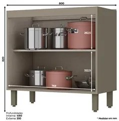 Balcão 80cm 2 Portas 100% MDF Sem Tampo Connect Duna/Cristal - Henn
