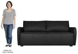 Sofá Living 3 Lugares Sala de Estar 220cm Virtus L07 Couro Preto - Mpo