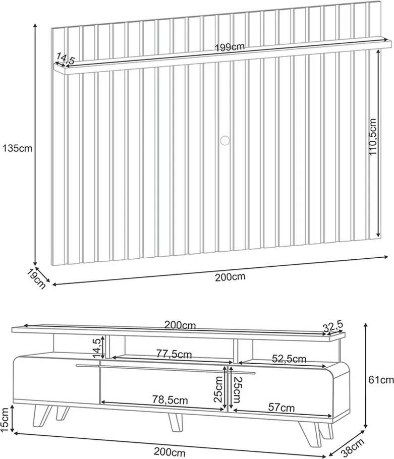 Conjunto Decorativo Bancada Essenza e Painel Suspenso Link MDP/MDF Off White/Cinamomo G26 - HB Móveis