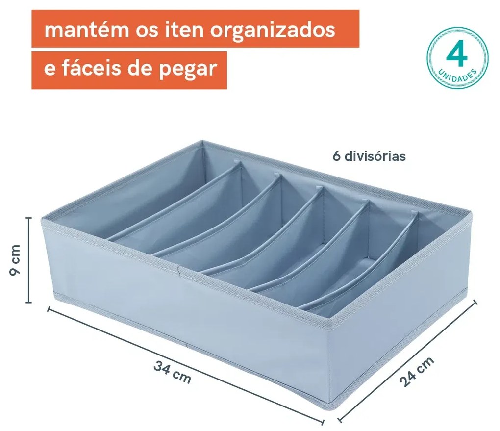 Organização Dobrável com 6 Divisórias Cinza Claro