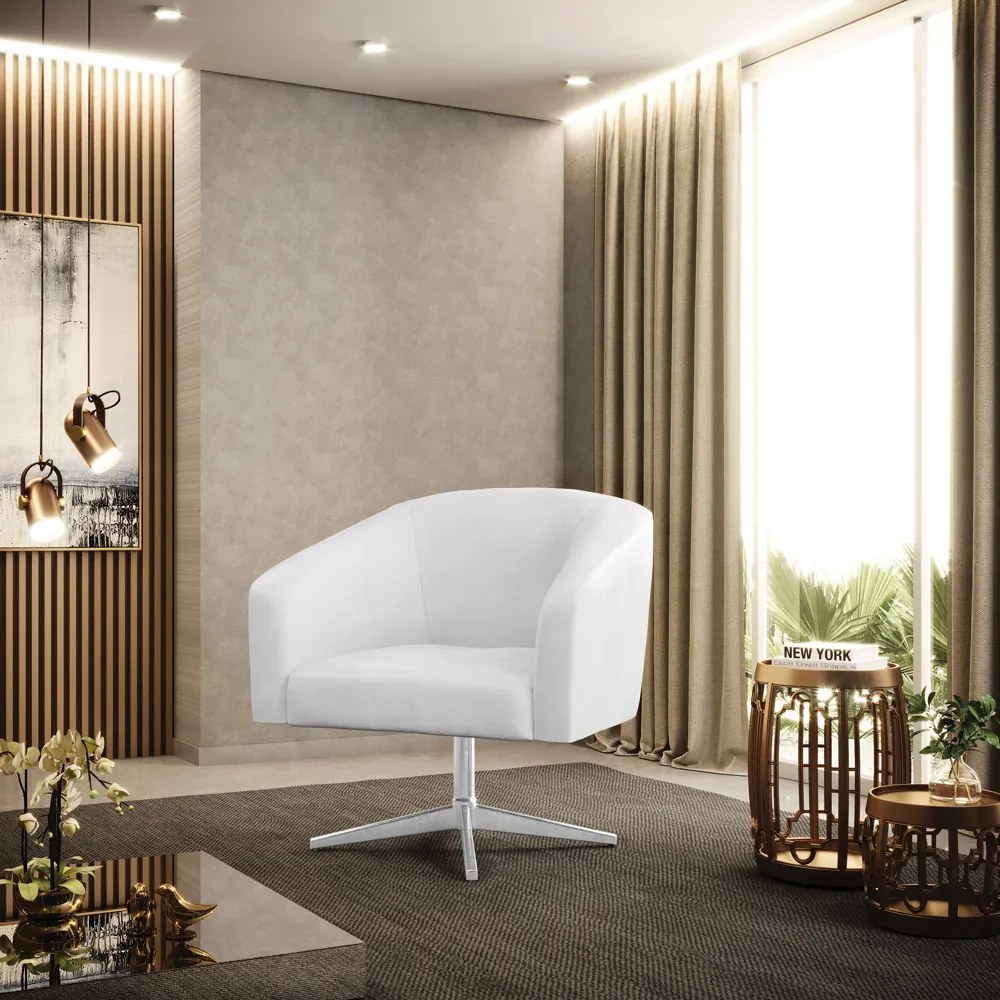 Poltrona Decorativa Giratória Cromada Kit 2 Stella Sintético PU D03 - D'Rossi - Branco