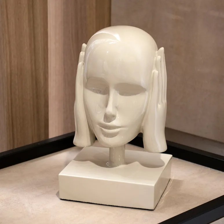 Escultura Decorativa Máscara Rosto Surdo Nude Em Cerâmica 25x15 Cm - D'Rossi