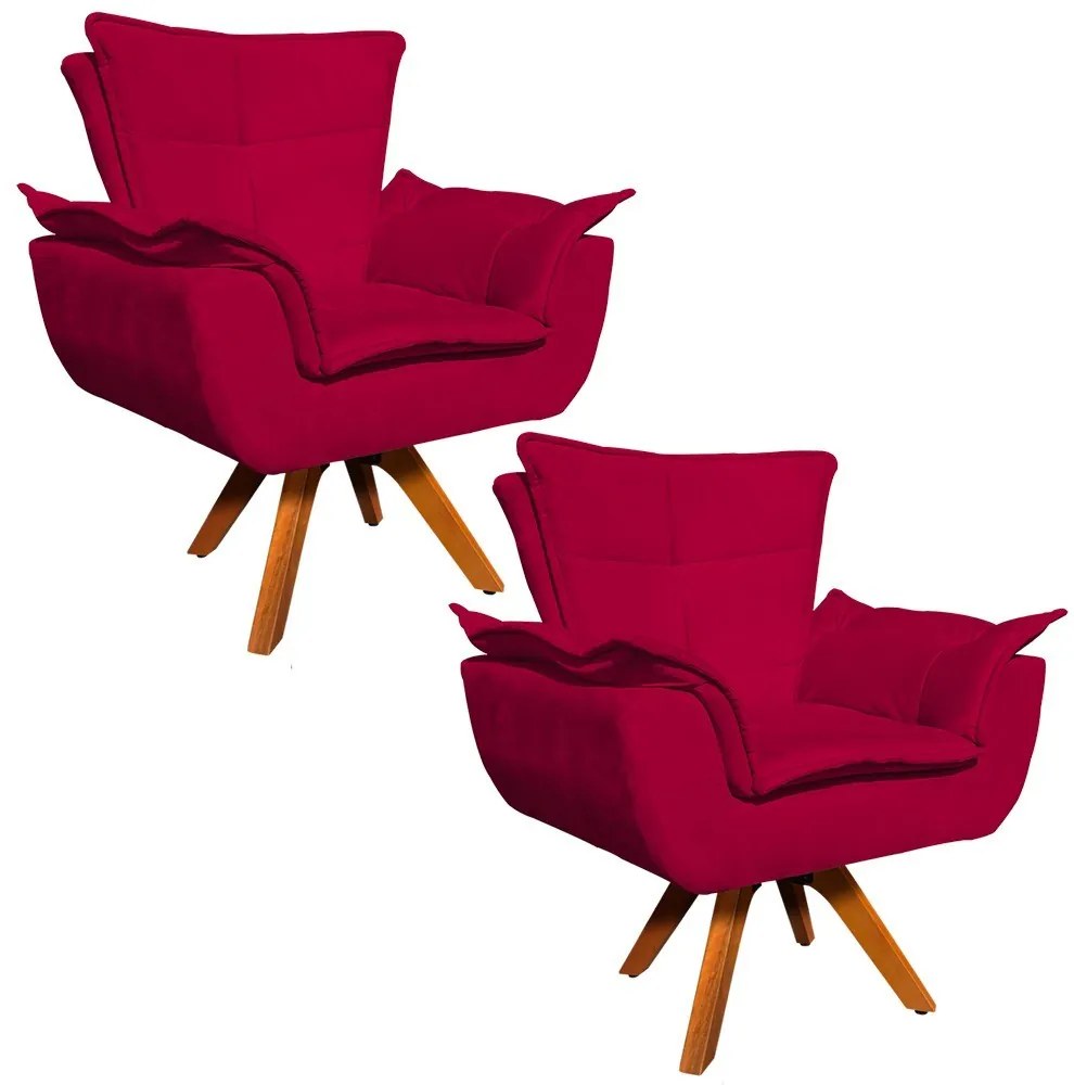 Poltrona Sala de Estar Giratória MM30 Kit 2 Opalla Suede - Vermelho
