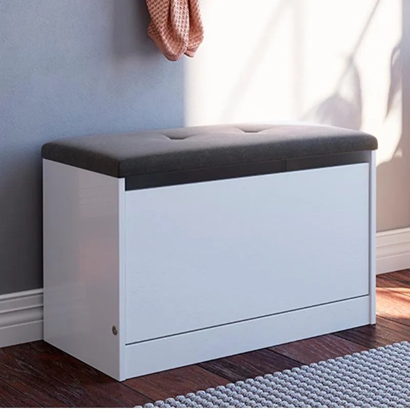 Sapateira Puff Cama Quarto Multifuncional Decoração Branco/cinza