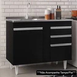 Balcão Gabinete 100cm Sem Tampo 2 Portas 2 Gavetas Luziania Preto - Lu