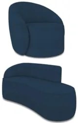 Sofá 2 Lugares 140cm Wendi e Poltrona Steve Boucle Azul I01 - Mpozena