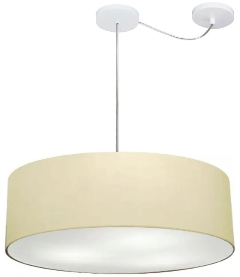 Lustre Pendente Cilíndrico Com Desvio Md-4262 Cúpula em Tecido 55x15cm Algodão Crú - Bivolt