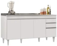 Balcão Gabinete com Pia Inox 160cm Arkansas Branco - Lumil