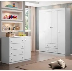 Jogo de Quarto Infantil Guarda Roupa e Cômoda Elisa Branco - Phoenix