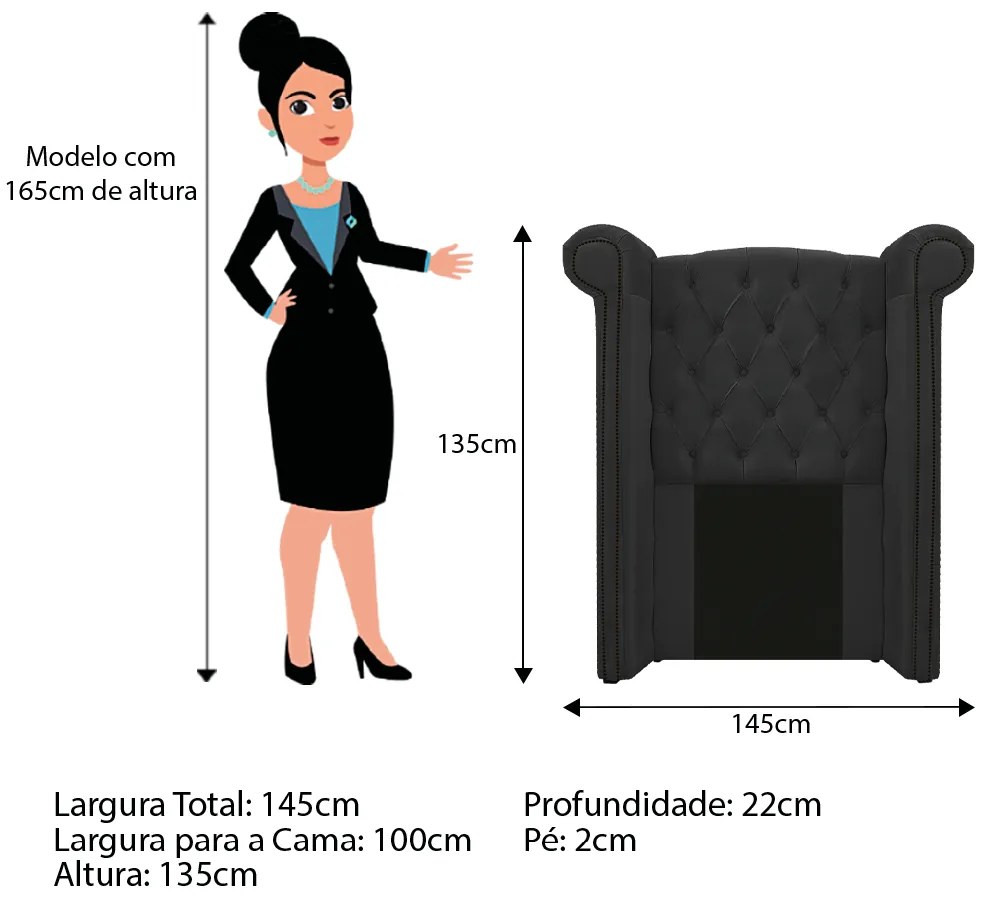Kit Cabeceira e Calçadeira Veneza 100 cm Solteiro Suede Preto - ADJ Decor