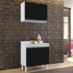 Armário Aéreo Califórnia e Balcão Hawai com Tampo 80cm Branco/Preto -
