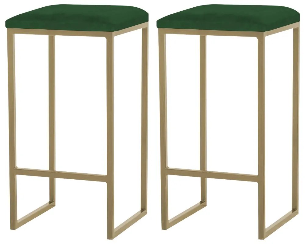 Kit 2 Banqueta Decorativa Billie Base Gold Suede Verde G41 - Gran Belo