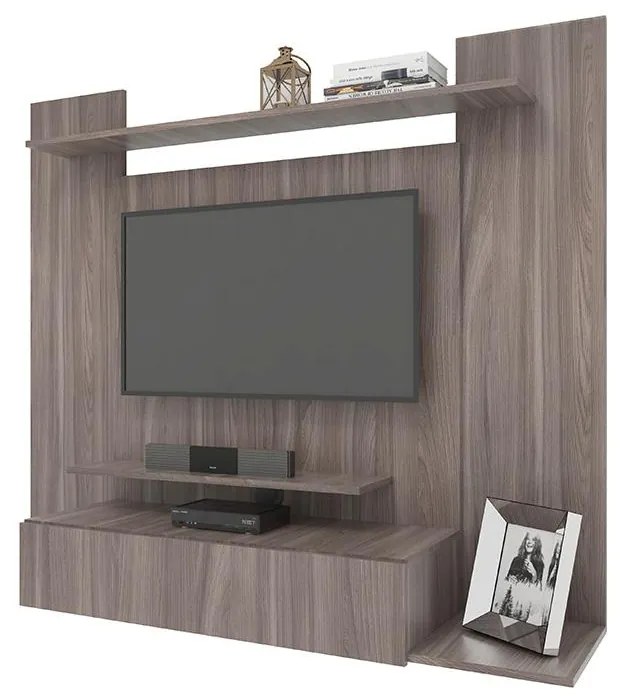 Painel Para TV Até 50" 1 Gaveta 4 Prateleiras Cinza Carvalho