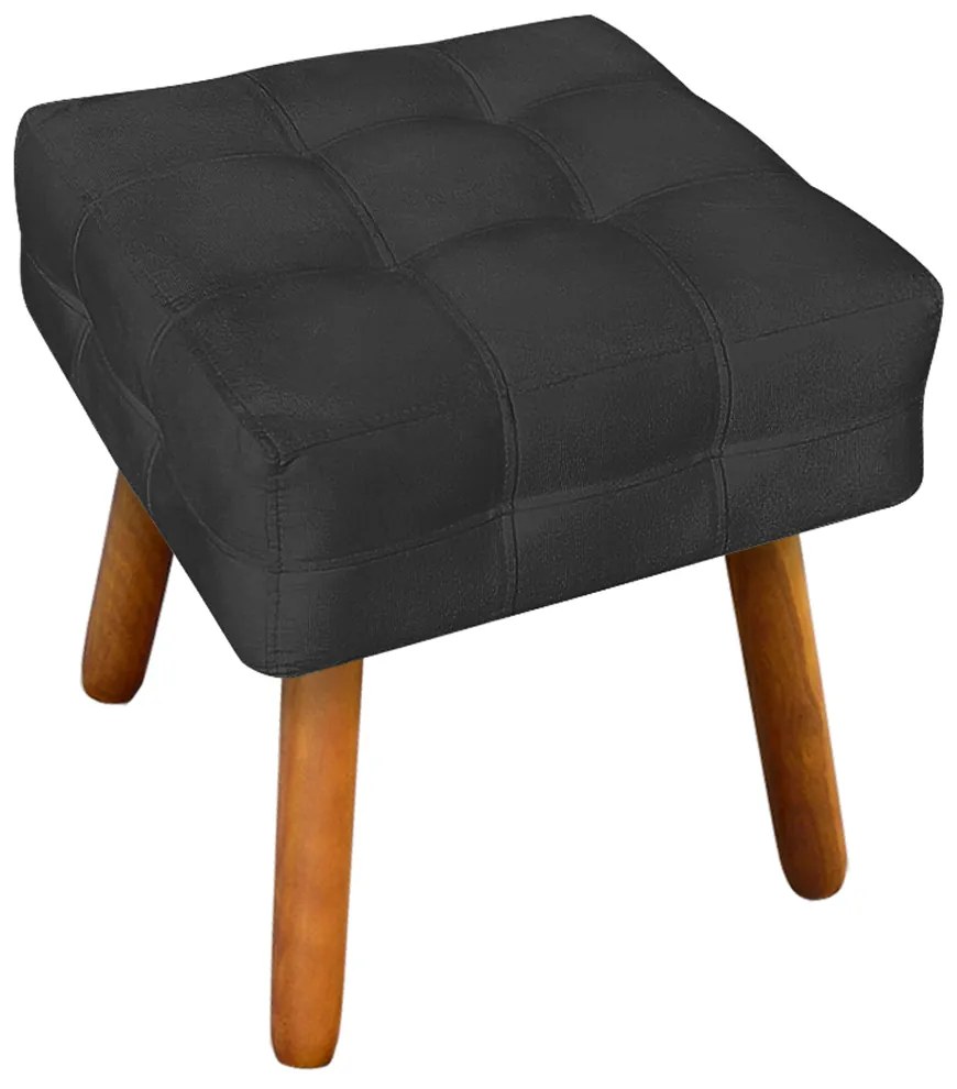 Puff Decorativo Pés Palito Karen Suede Preto G19 - Gran Belo