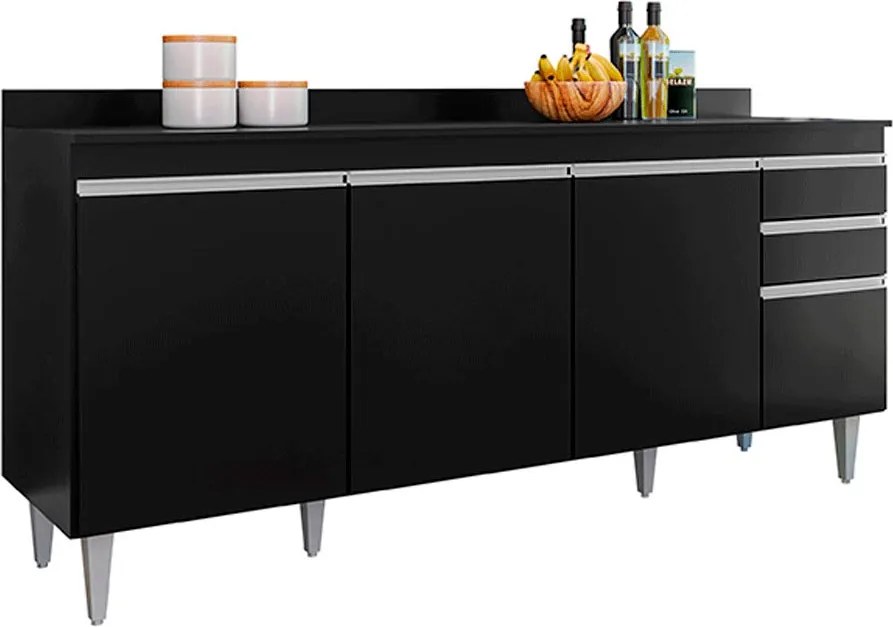 Balcão de Cozinha com Tampo Apex MDP/BP Preto G96 - Gran Belo