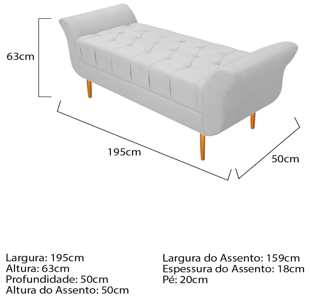 Recamier Estofado Ari 195 cm King Size Corano Branco - ADJ Decor