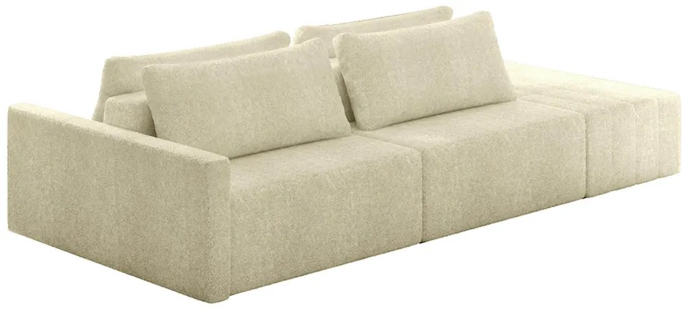 Sofá Ilha Modulado Milos 252cm Puff Lateral Bouclê Off White G33 - Gran Belo