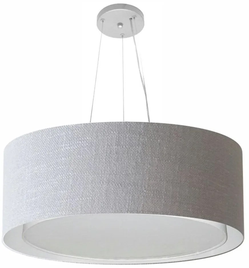 Lustre Pendente Cilíndrico Duplo Md-4126 Cúpula em Tecido 80x30cm Rustico Cinza - Bivolt