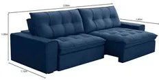 Sofá Retrátil Reclinável 3 Lugares 250cm Argon F05 Veludo Azul - Mpoze