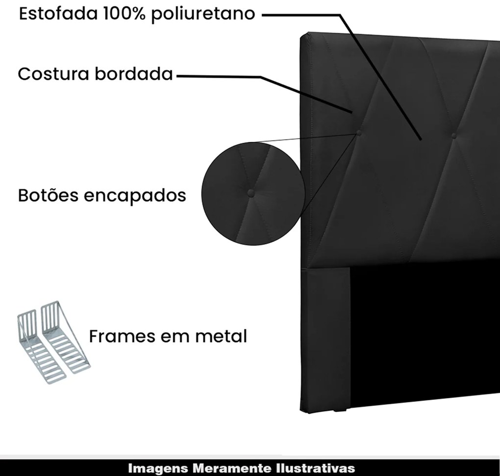 Cabeceira Decorativa Casal 1,40M Yves Veludo Preto G63 - Gran Belo