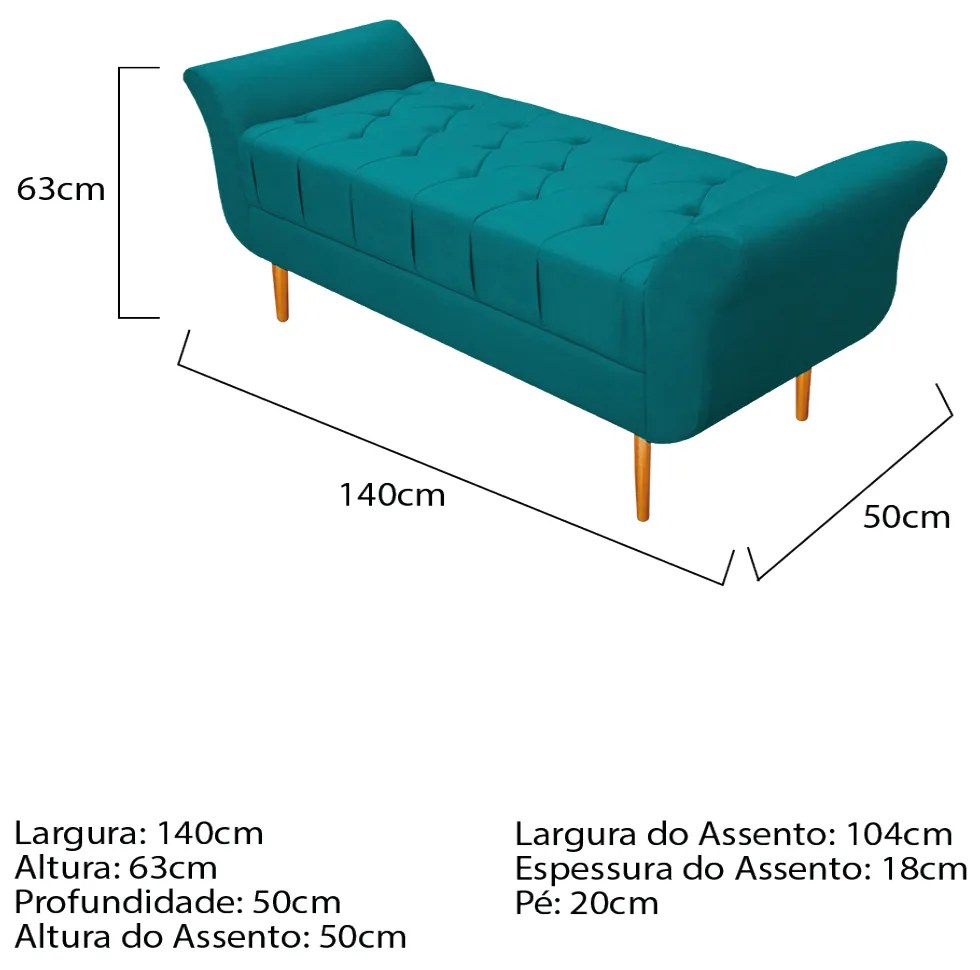 Recamier Estofado Ari 140 cm Casal Suede Azul Turquesa - ADJ Decor