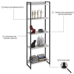 Estante Livreiro Dynamica Industrial 60cm 5 Prateleiras C08 Branco Che