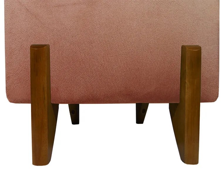 Puff Quadrado Evo Peach em Veludo com Pés Escandinavo - Rosa