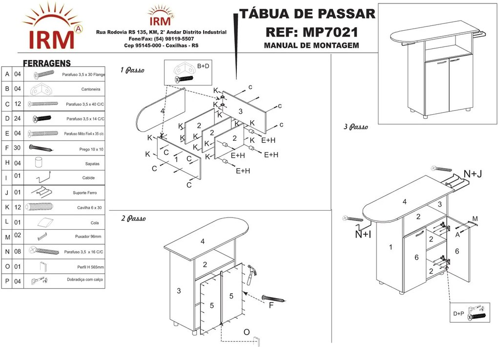 Mesa Tábua de Passar Elis Armário Multiuso Organizador Lavanderia Branco -IRM