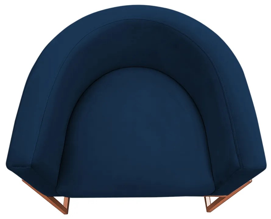 Poltrona Decorativa Base Metal Bronze Luna Veludo Azul - Sheep Estofados - Azul escuro