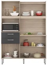 Kit Cozinha Compacta 6 Portas 2 Gavetas Harmonia D02 Avena/Grafito - M