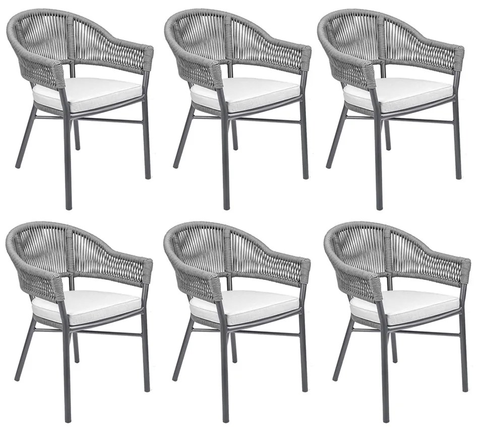 Kit 6 Cadeiras Área Externa de Alumínio Bear com Corda Naútica Grafite G56 - Gran Belo